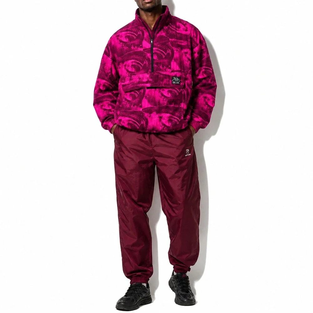 80s Vintage Abstract Windbreaker Mens XL Hot Pink Nylon Nashbar 1/2 Zip Jacket
